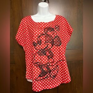 Authentic Disney Parks Sketch Style Red Polka Dot Minnie Mouse Blouse